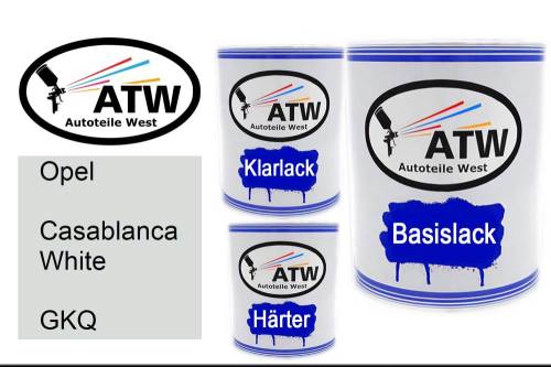 Opel, Casablanca White, GKQ: 1L Lackdose + 1L Klarlack + 500ml Härter - Set, von ATW Autoteile West.